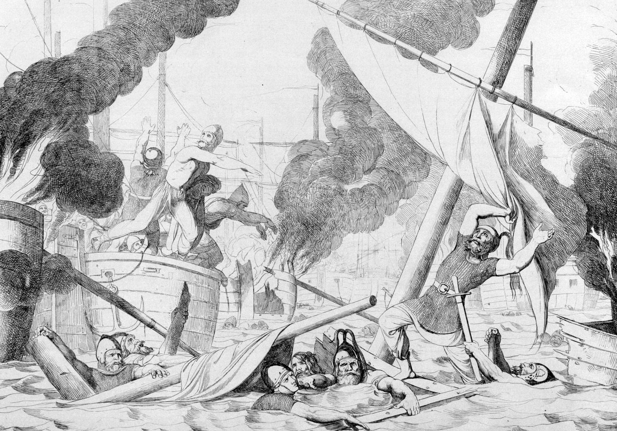 1839年以前のコンスタンティノープル包囲戦のギリシャの火 作： フョードル・アントノヴィッチ・ブルーニ