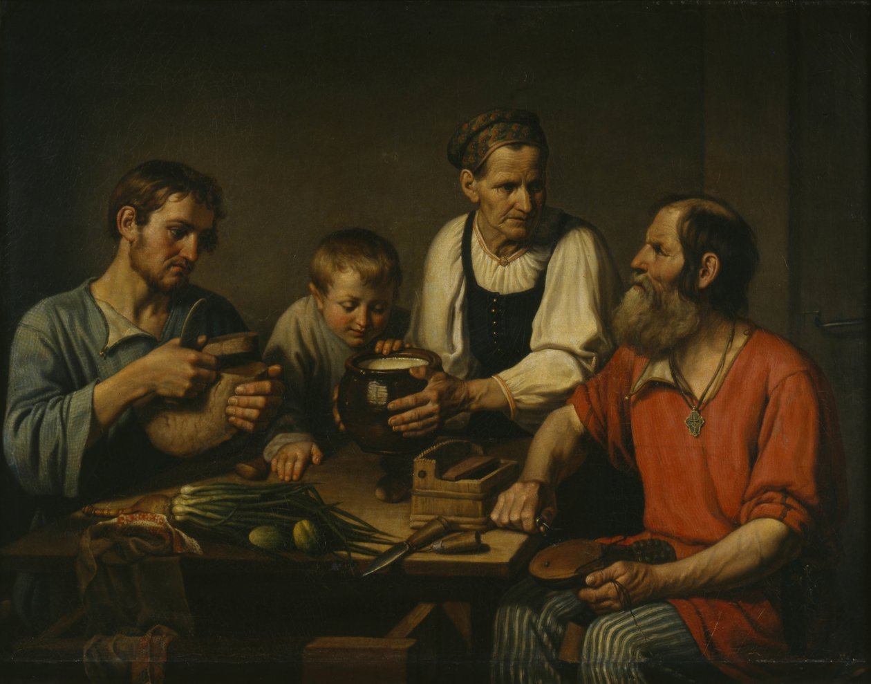 1824年の夕食前の農民家族 作： フョードル・グリゴリエヴィッチ・ソルンツェフ