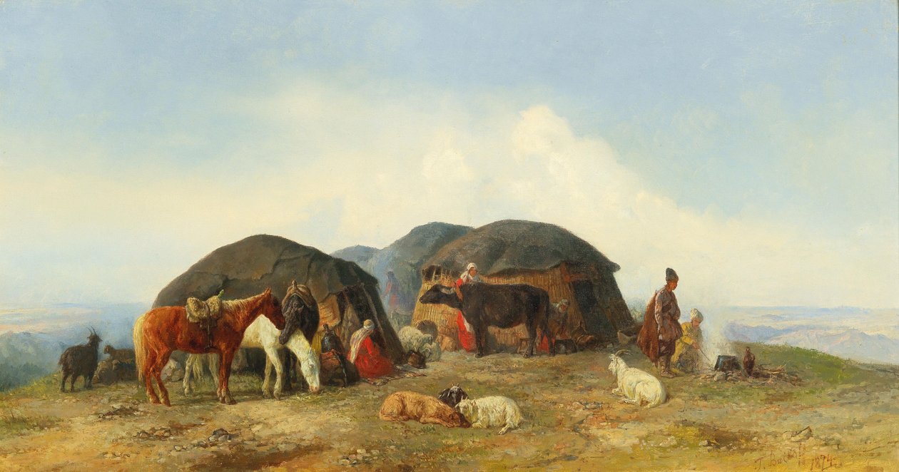 1874年、北コーカサスで休息する牛飼いたち。 作： フョードル・イリイチ・バイコフ