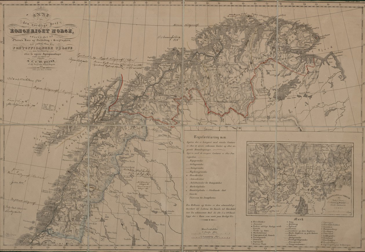 国立図書館の地図コレクションからの地図。地図はベルゲン（1839）で公開されており、ノルウェー北部を示しています 作： G自慢