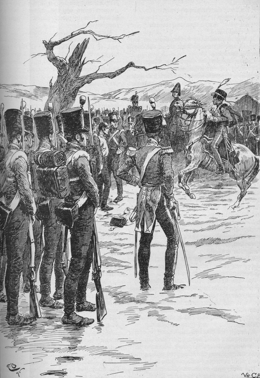 1895 年、1902 年に敵が迫っているというニュースを伝えて、軽騎兵が駆けつけた 作： GB