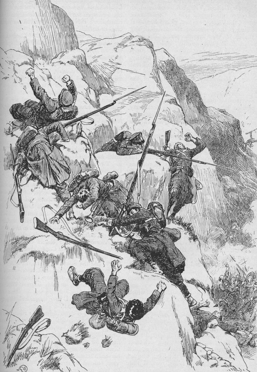 敗走したスペイン人は険しい側面をよじ登った 1902 作： GB