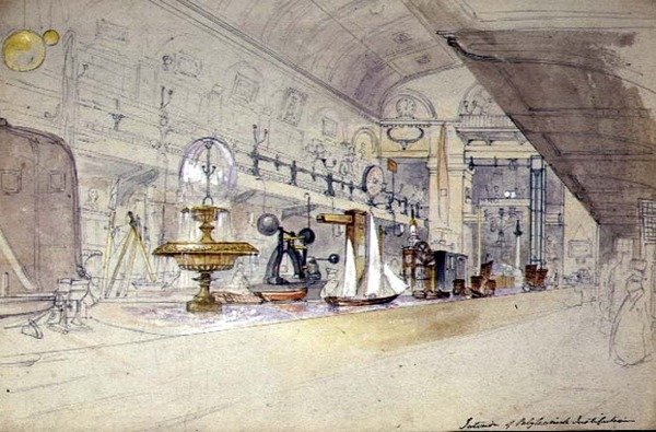 リージェント・ストリート・ポリテクニックの内部、1847年頃（紙に水彩画） 作： GFサージェント