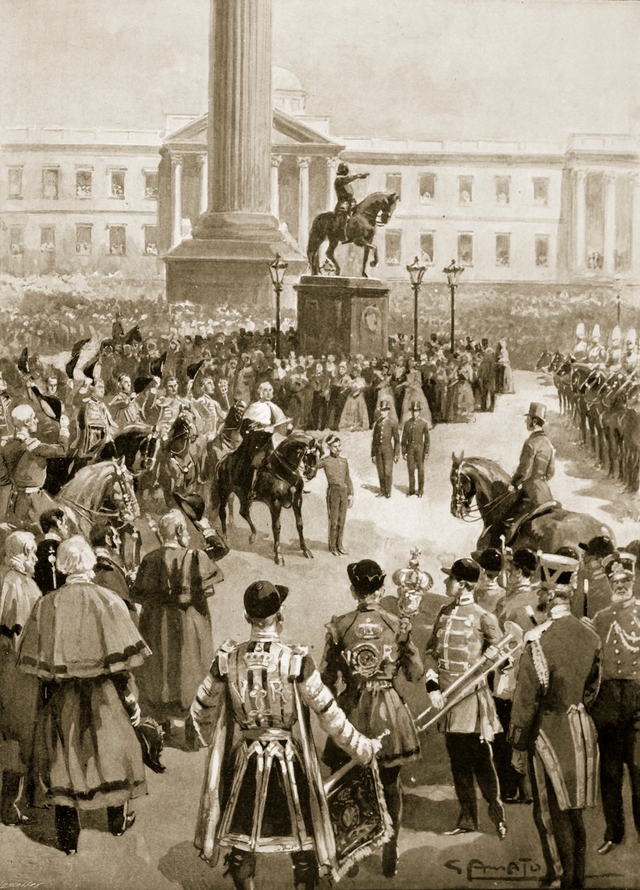 クリミア戦争の終結：1856年4月、チャイルドクロスでの平和の宣言、「The Illustrated London News」、1901年 作： GSアマト