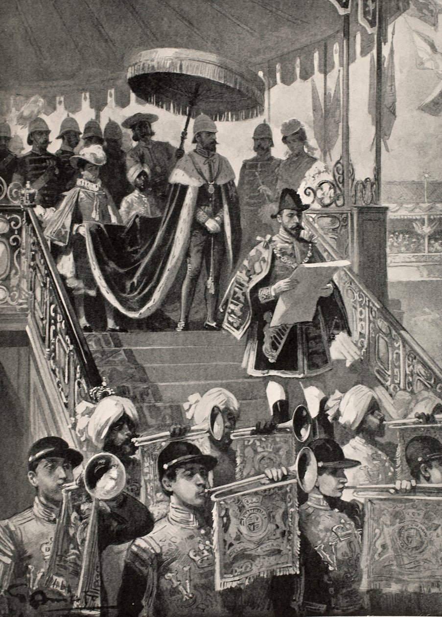 1902年の「イラストレイテッドロンドンニュース」より、1877年の元旦、デリーでのイギリスクラウンのインディアン帝国称号の最初の宣言 作： GSアマト