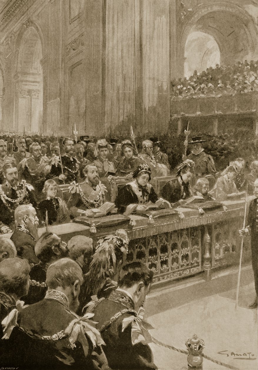 1872年2月27日、セントポール大聖堂で開催された「The Illustrated London News」（1901年）からのプリンスオブウェールズ復興感謝祭 作： GSアマト