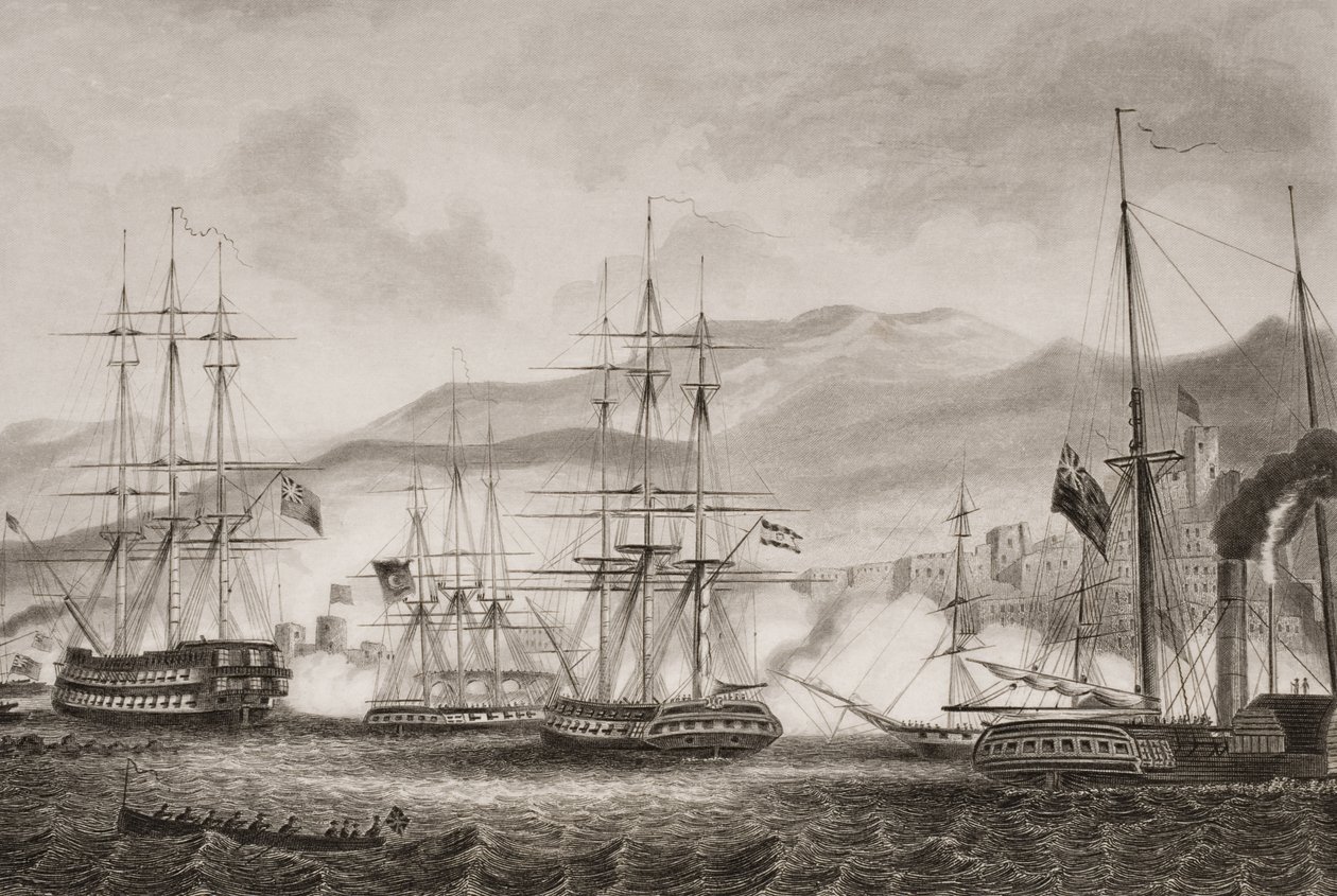 1840年9月、チャールズネイピア提督によるシドンへの攻撃、リウトによる「海と陸によるイングランドの戦い」のイラスト。ウィリアムズ大佐 作： GWテリー