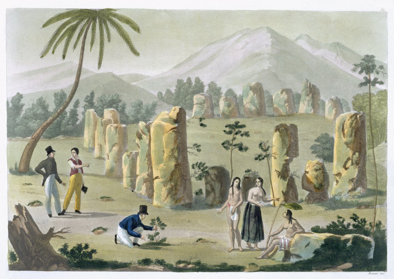 「古代人の家」、テニアン島、ジュールズフェラーリオの「ルコスチュームアンシアンエモデルヌ」のプレート31、1820年代から30年代に発行（206893も参照） 作： G.ブラマティ