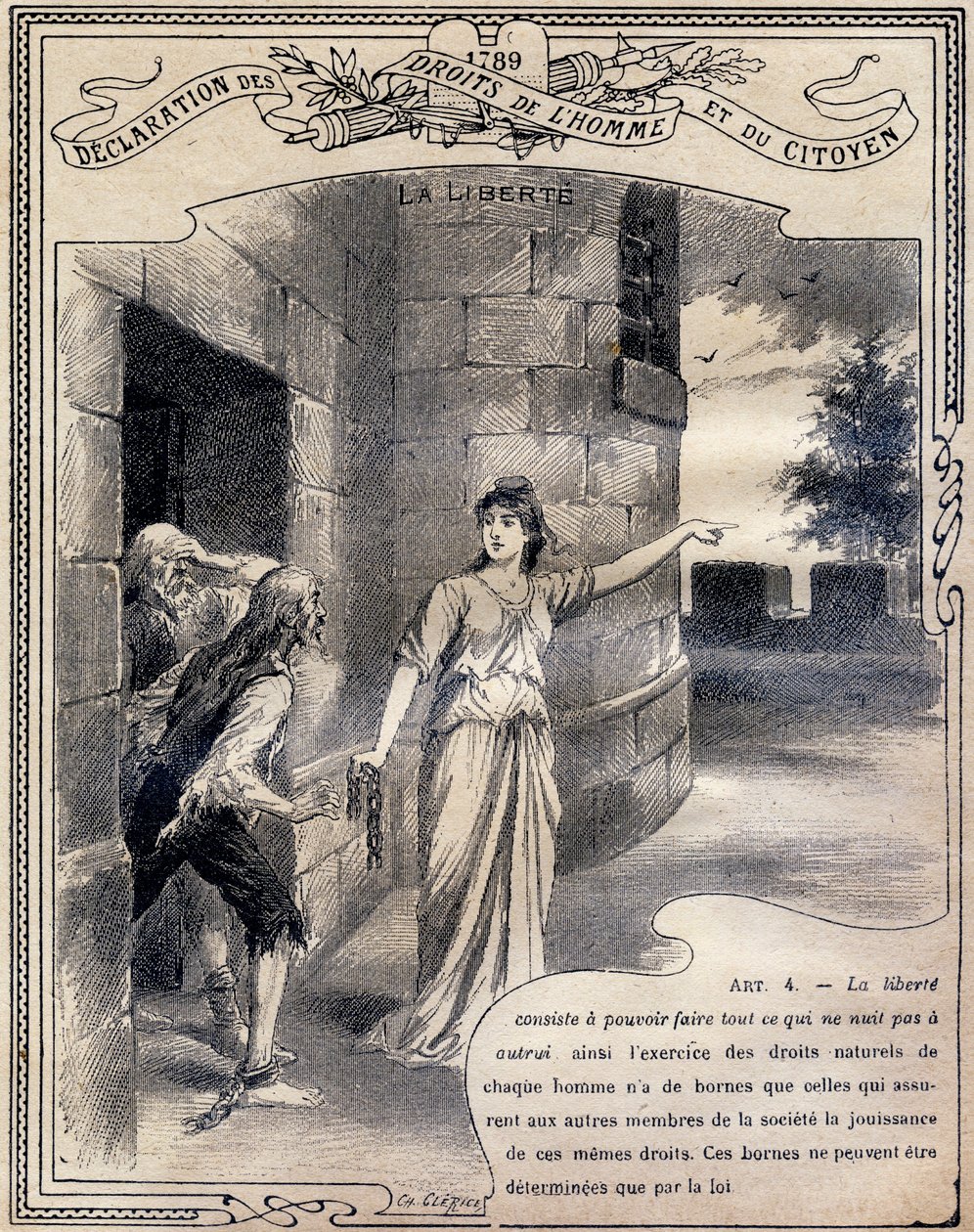 1789年：人間と市民の権利の宣言:La liberte .また、「Le livre unique de morale and d