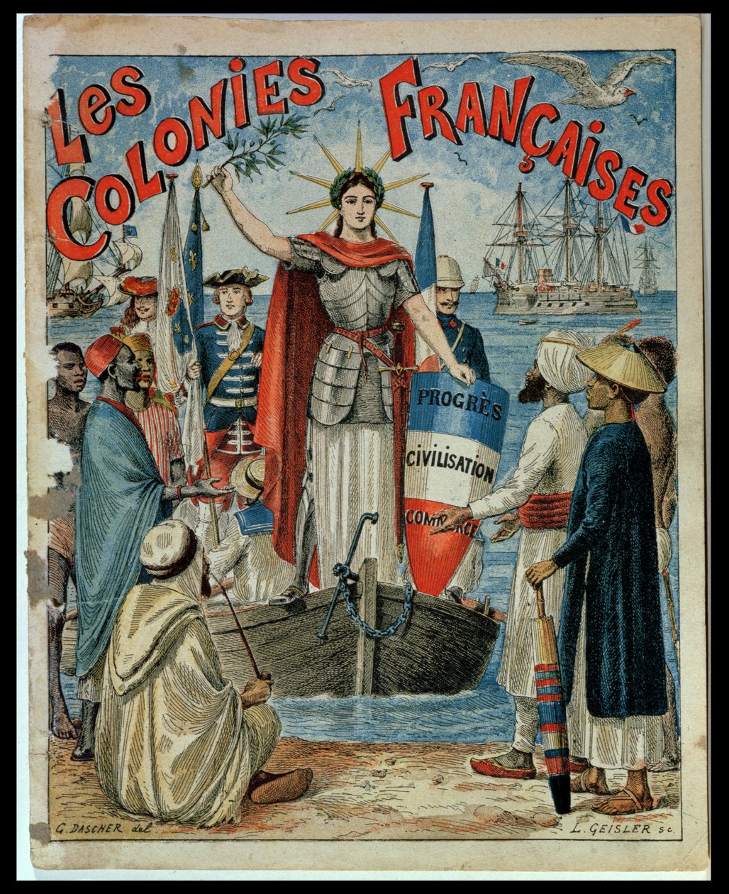 1896年フランス ポスター版画◆Les Maitres PL.21～24 表紙 フランス植民地、G.ダッシャーが挿絵を描いた練習帳の表紙