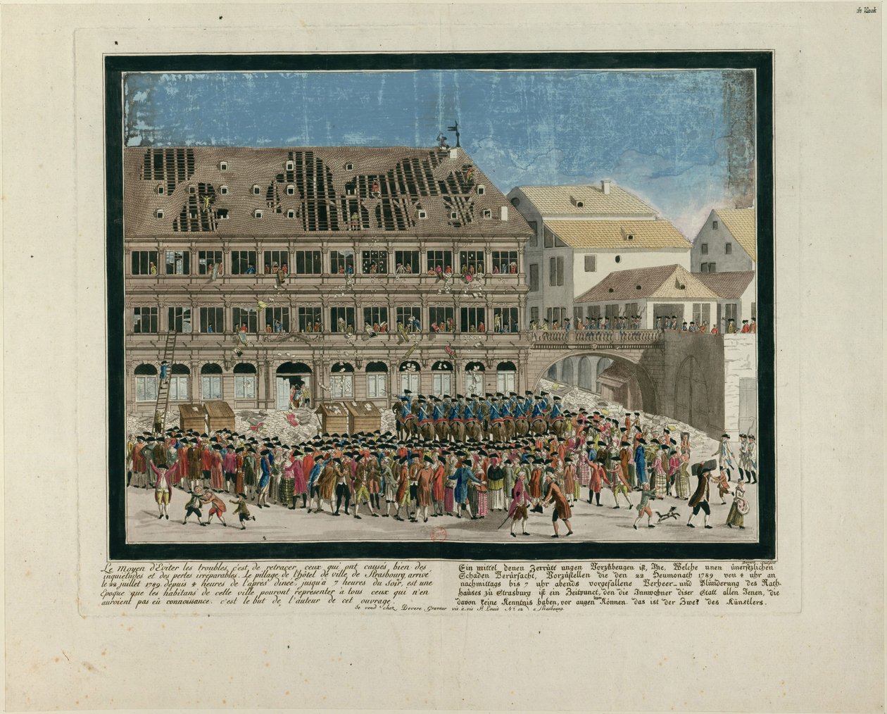 1789 年 7 月 21 日の日。1789 年 7 月 21 日のストラスブール市庁舎の襲撃、c. 1790年。 作： G.デヴィア