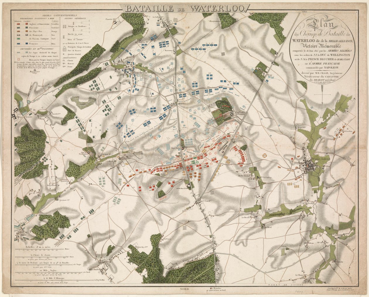 カールト ヴァン デ スラグ ビジ ウォータールー、1815 年 ウォータールーの戦い / Belle-Allianceと呼ばれるウォータールーの戦場の計画。 1815 年 6 月 18 日に連合軍が勝利した記憶に残る勝利 (...) (オブジェクトの称号) 作： G.ジャコウィック