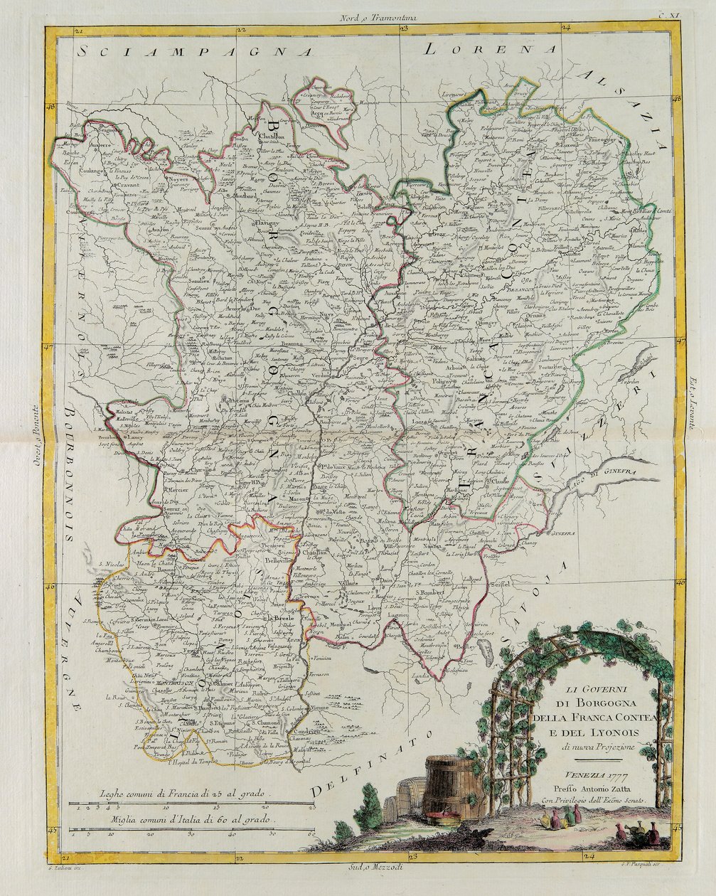 ブルゴーニュ、フランカコンテア、リヨンの統治、G。ズリアーニによる彫刻。1777年にヴェネツィアで出版されたアントニオザッタのプライベートコレクションのトメIから取ったプライベートコレクション 作： G.ズリアーニ