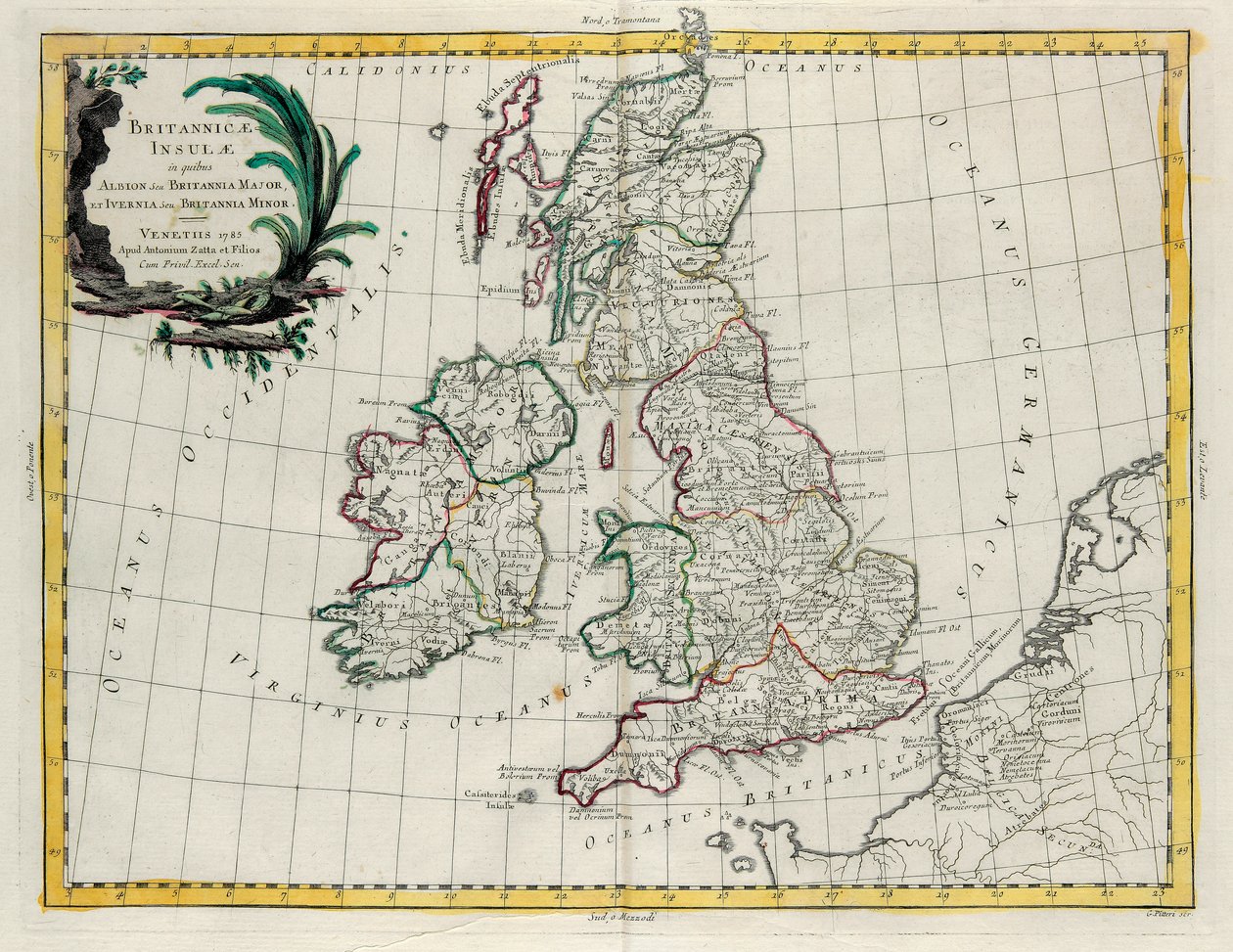 アントニオザッタによって1785年にヴェネツィアで出版された最新のアトラスのトメIから取ったG.ズリアーニによる彫刻 作： G.ズリアーニ