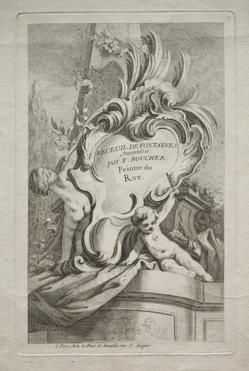 Book of Fountains：No. 1、タイトルページ、c。 1736年。 作： ガブリエル・ヒューキエ