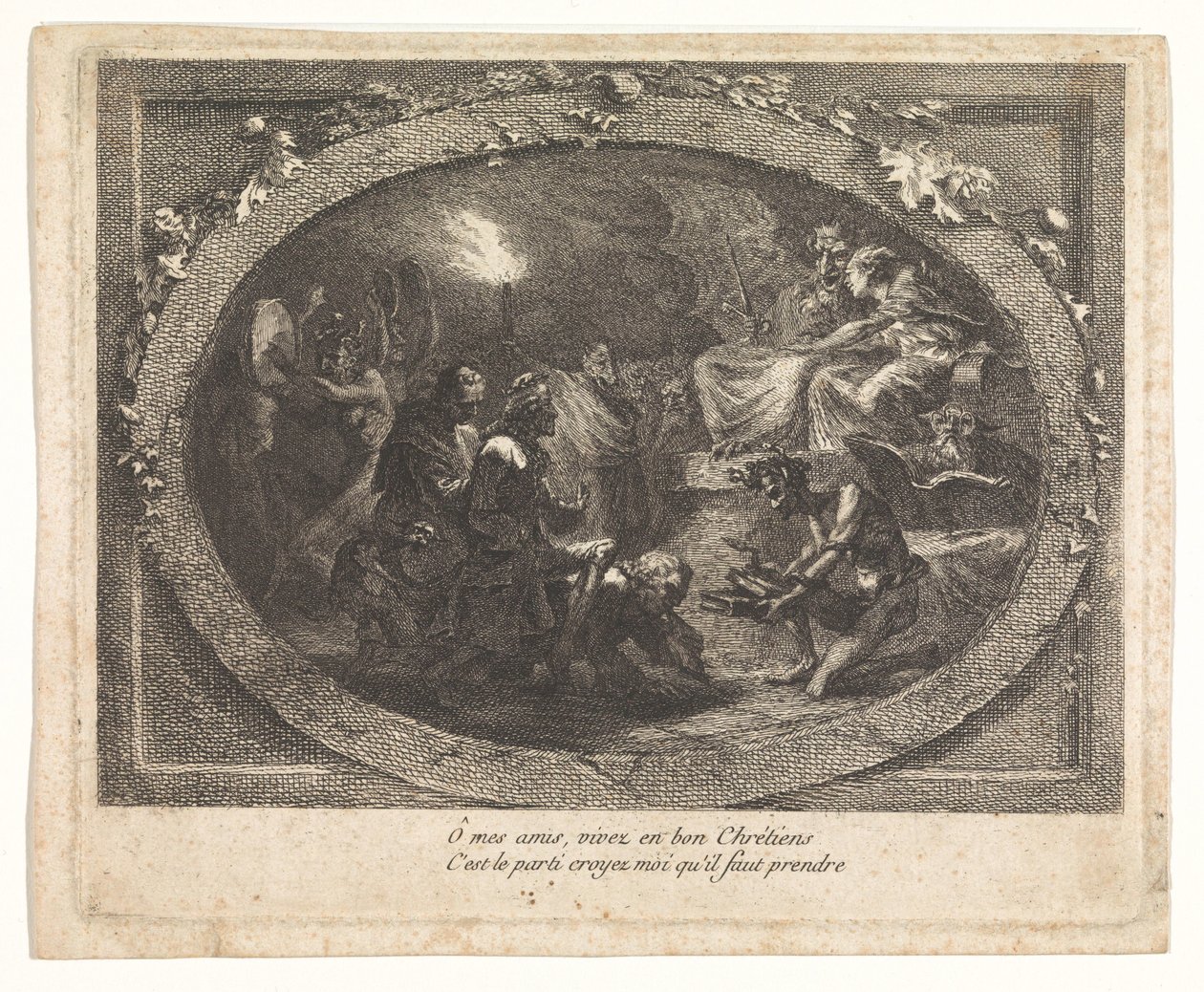 ヴォルテールが地獄に到着 作： Gabriel Jacques de Saint Aubin（学校）