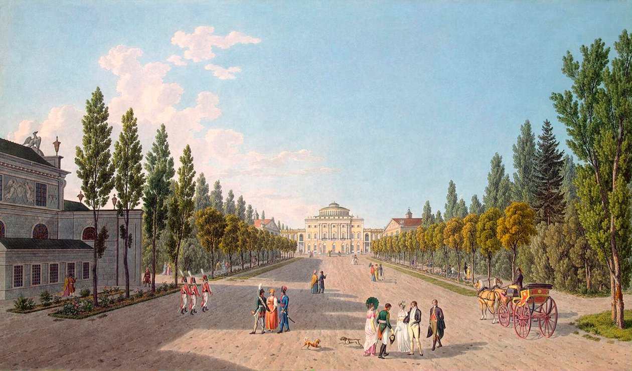 公園からのパブロフスク宮殿の眺め、1808年。 作： ガブリエル・ルートヴィヒ・ロリー・ザ・エルダー