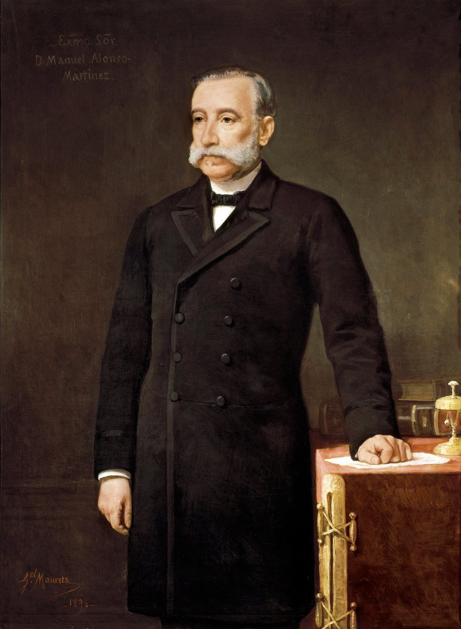 マヌエル・アロンソ・マルティネス (1827-1891)、スペインの弁護士、政治家、マドリードの自由連合党議員の肖像。   Gabriel Maureta (19 世紀) による絵画。 作： ガブリエル・マウレタ・アラシル