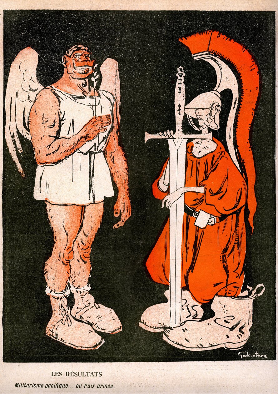 戦争と平和。 ガブリエル・ガランタラ (1867-1937) のアレゴリー (漫画)、フランスの風刺新聞「L