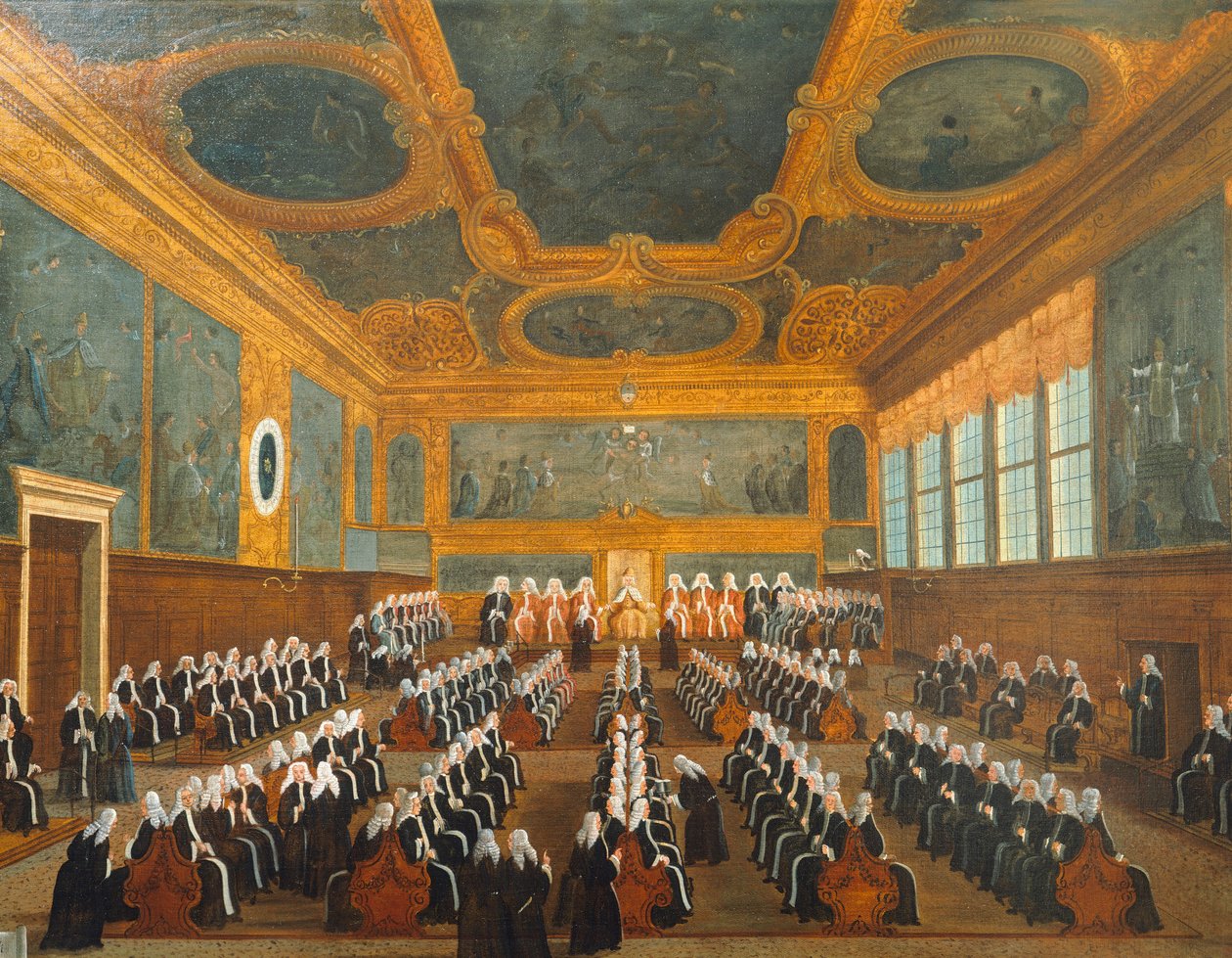 ガブリエル・ベッラ（1730-1799）作「プレガディ評議会」、油彩・キャンバス、96x149cm 作： ガブリエレ・ベラ