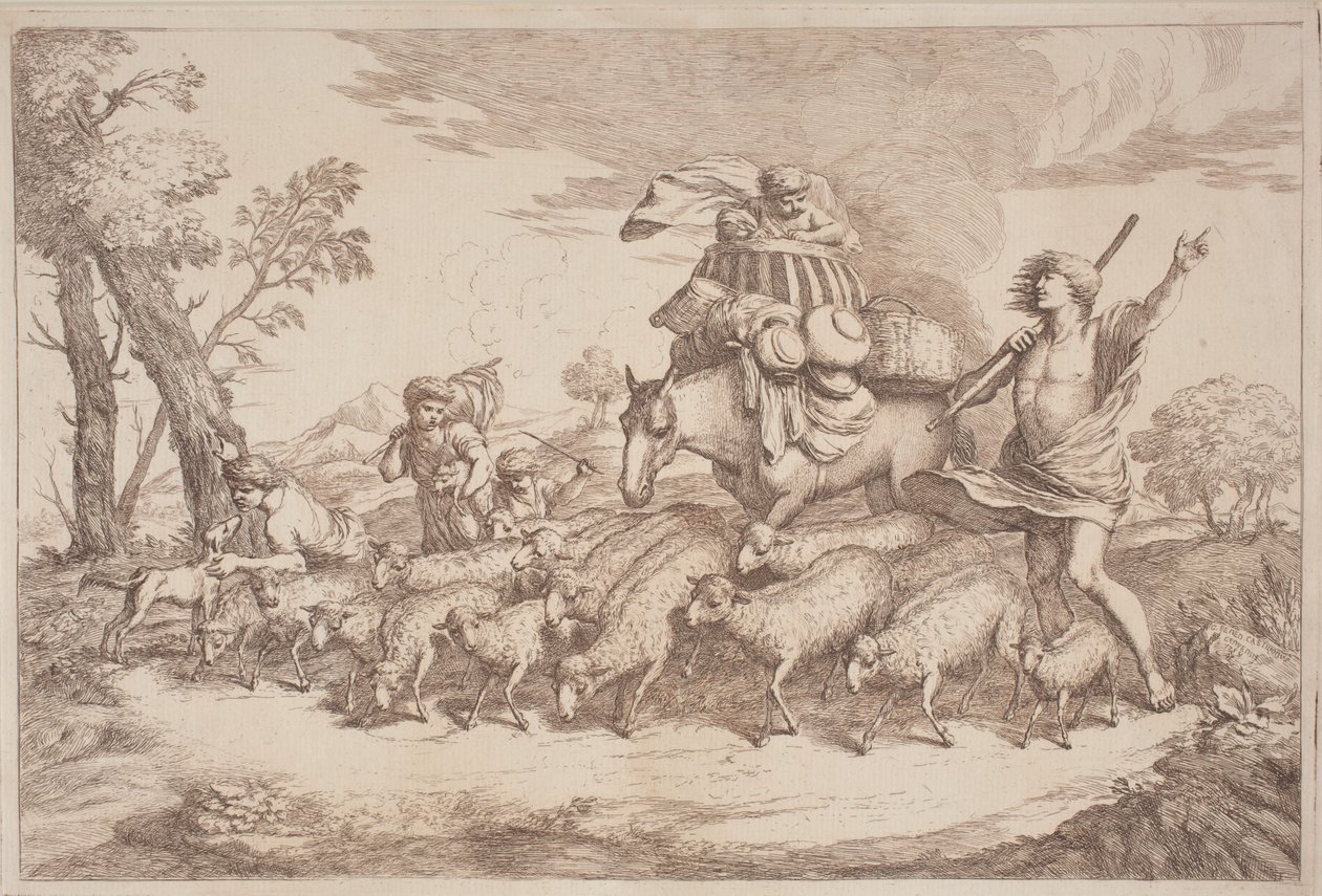 馬に乗ったバスケットに子供との牧歌的な旅 作： Gaetano Zompini、Giovanni BenedettoCastiglioneの後