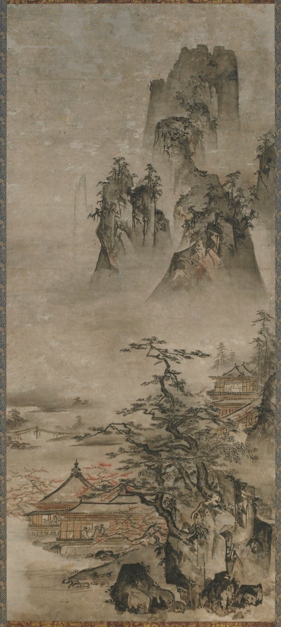 風景: 山、小川、家 作： 学夫造術