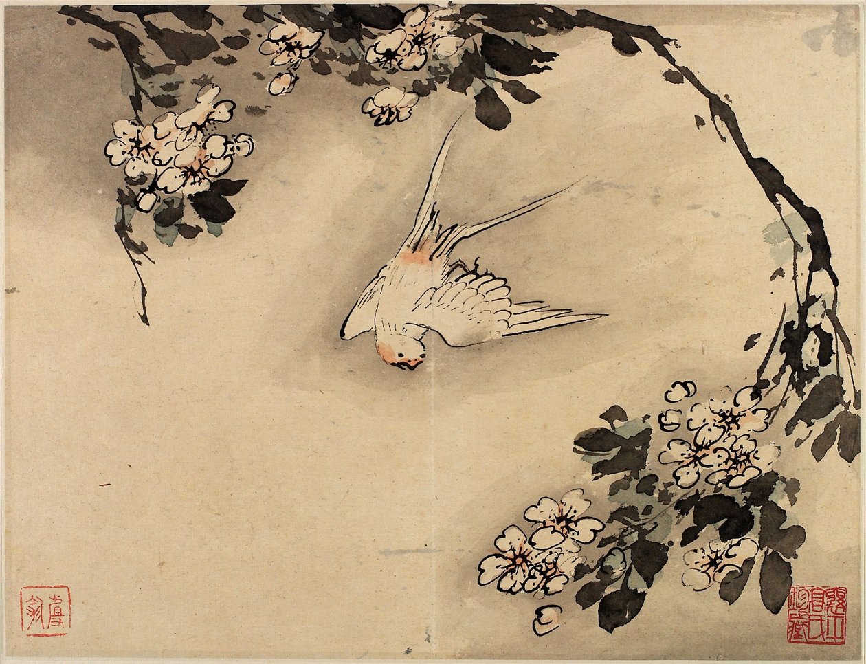 十葉の画帖より 花鳥指頭画 作： 高七平