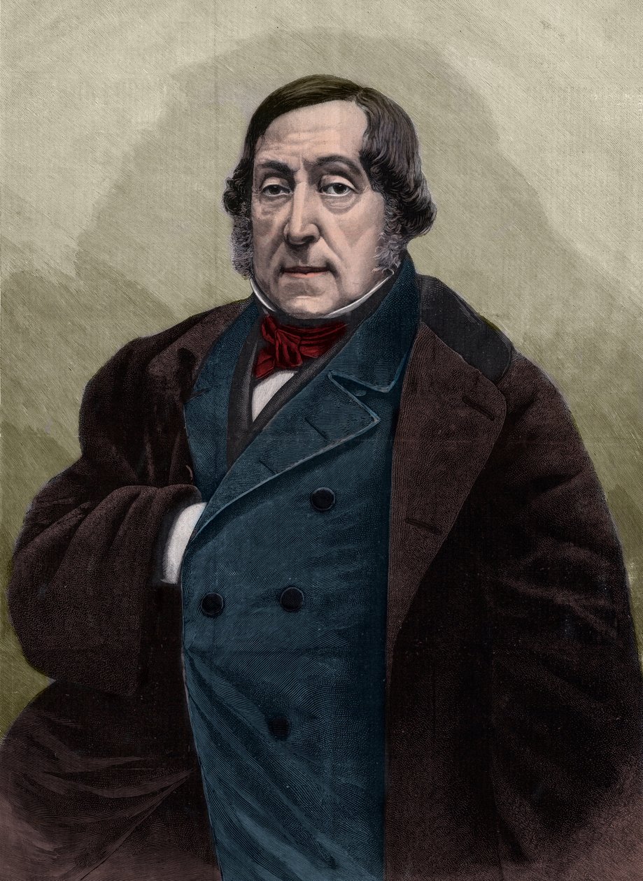イタリアの作曲家、ジョアキーノ（ジョアッキーノ）・ロッシーニ（1792-1868）の肖像 ナダールの撮影によるエングレーヴィング。 作： Gaspard Felix Tournachon Nadar