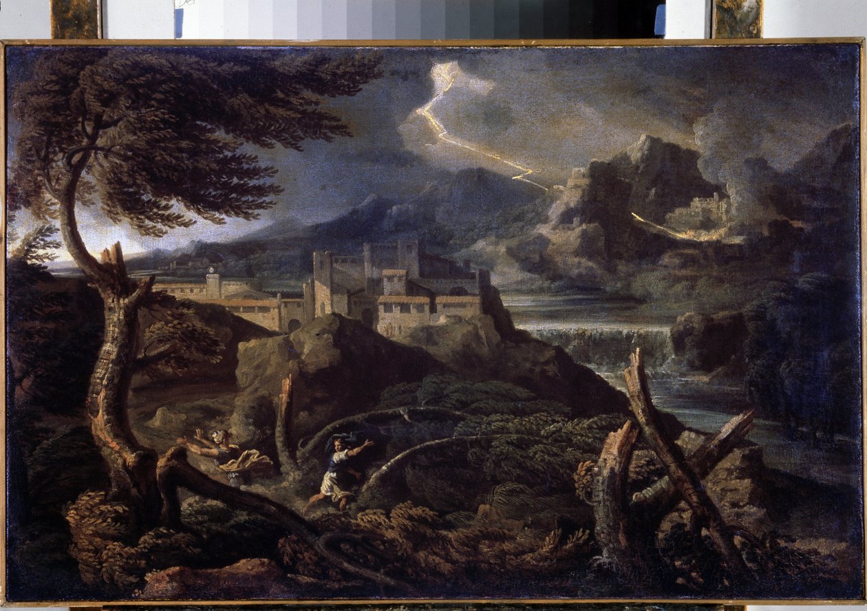 ""Paysage aux eclairs"" (稲妻のある風景) Gaspard Dughet (1615-1675) 作 1670 年 約 40x62.5 cm エルミタージュ美術館、サンクトペテルブルク (サンクトペテルブルク) 作： ガスパールプッサンドゥゲット