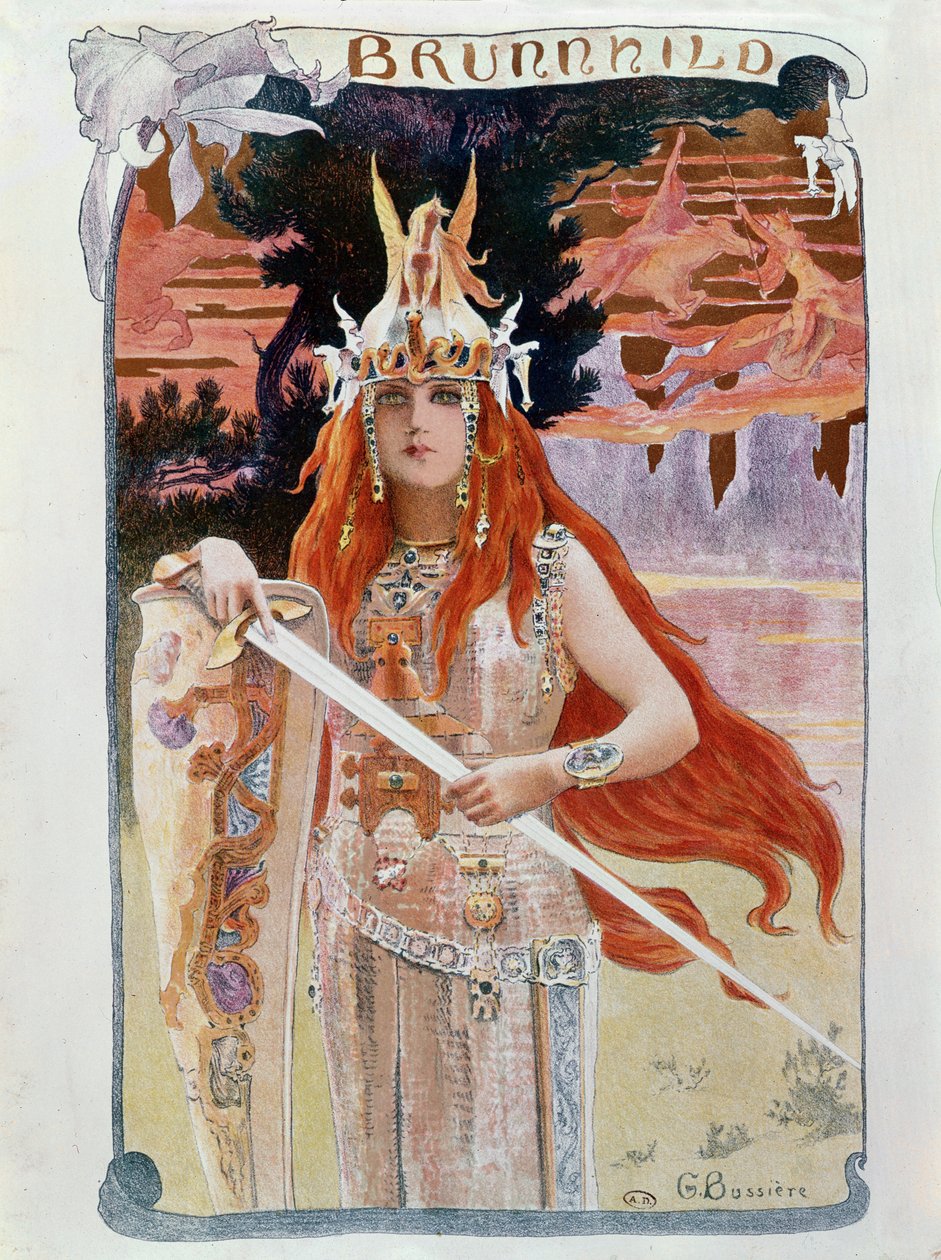 Brunnhilde、リチャードワーグナーによる「Die Walkure」のイラスト（1813-83） 作： ガストン・ブシエール