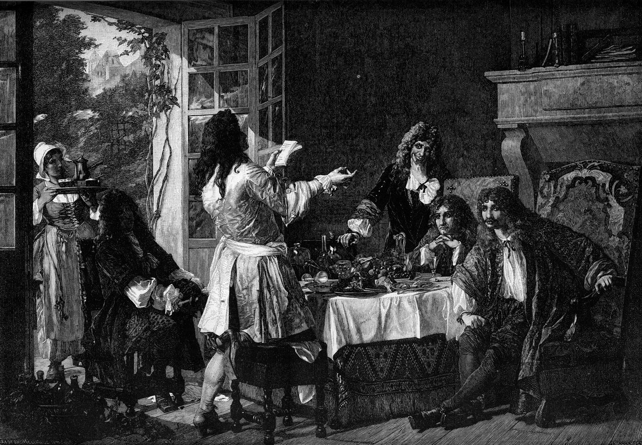 Abendessen bei Molière in Auteuil. Anspielung auf die Anekdote von „Dîner d