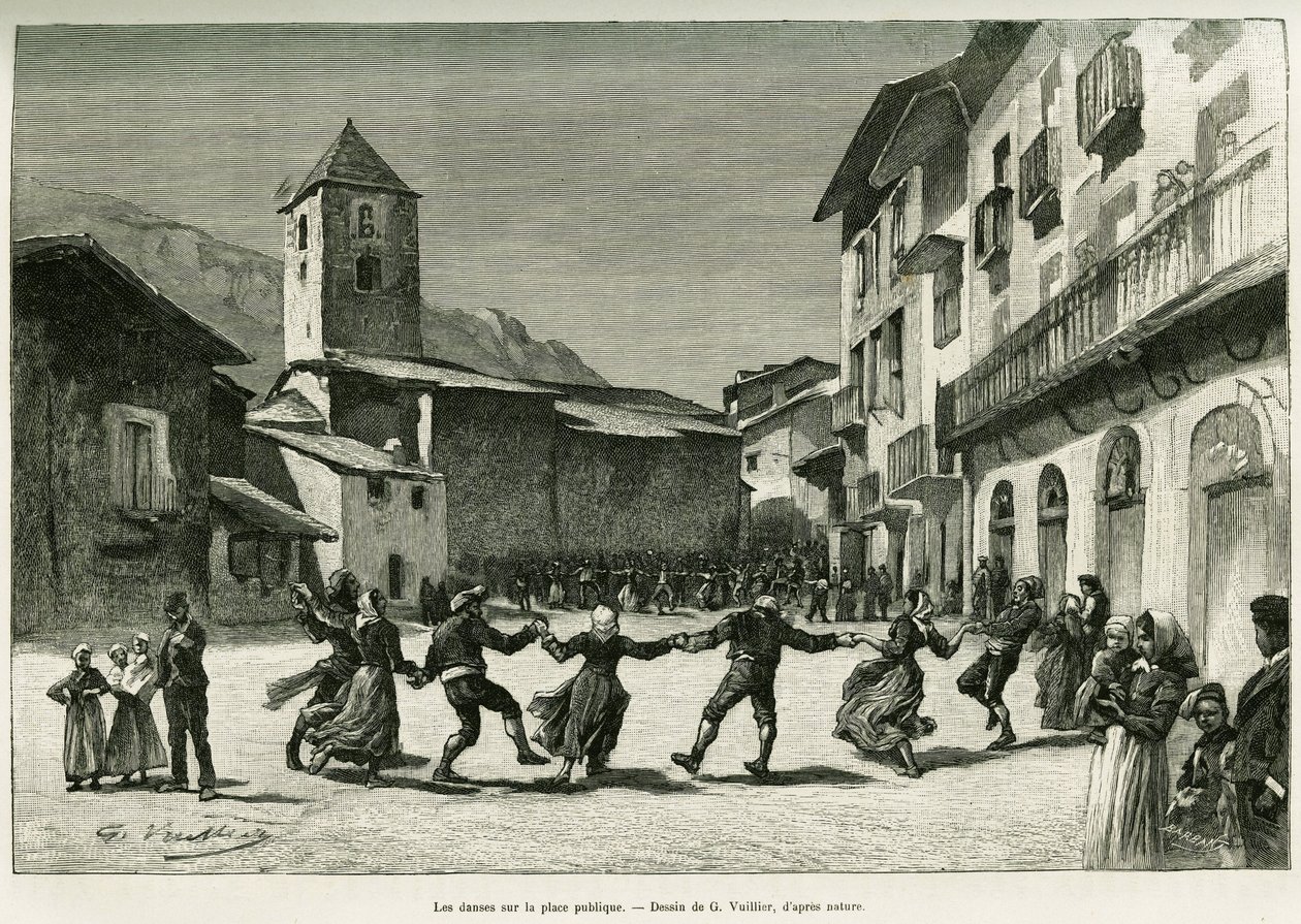 公共の広場でのダンス。エドワード・シャルトン（1807-1890）監督の『le tour du monde 1888』に収録されているガストン・ヴイリエ作『Le val d