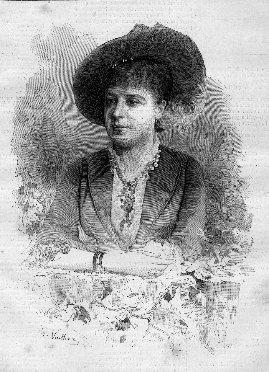 スペインの古典舞踊家、ロジータ・マウリ（1849-1923）の肖像。1880年12月11日付の「Le Monde Illustré」1237号に掲載されたヴュイリエのエングレーヴィング。 作： ガストンヴィリエ