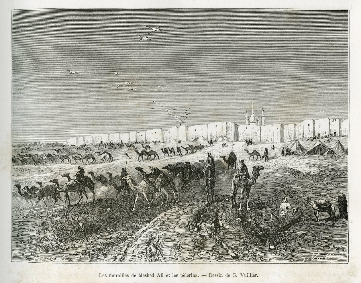 Die Mauern von Meshed Ali (Ali Ibn Abi Talib, gestorben 661, Cousin, Schüler und Schwiegersohn von Muhammad (570-632)) befinden sich in der Moschee von Najaf (Irak) und die Pilger versammeln sich, um den ersten und Vater aller Imame zu feiern. Gravur von G von Gaston Vuillier