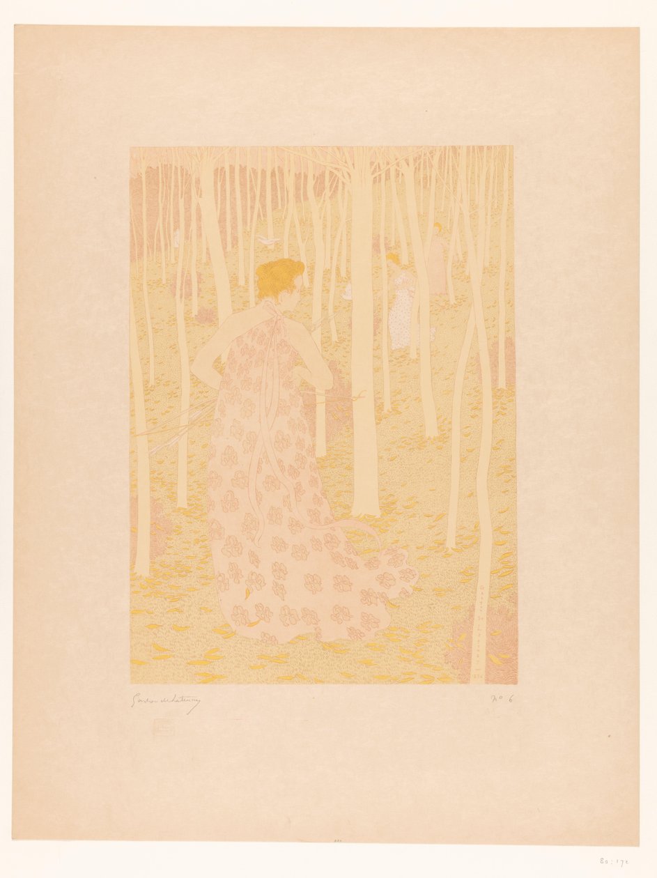 森で狩りをする女性 Chasseresses (原題) 作： Gaston de Latenay（アーティストによる署名）