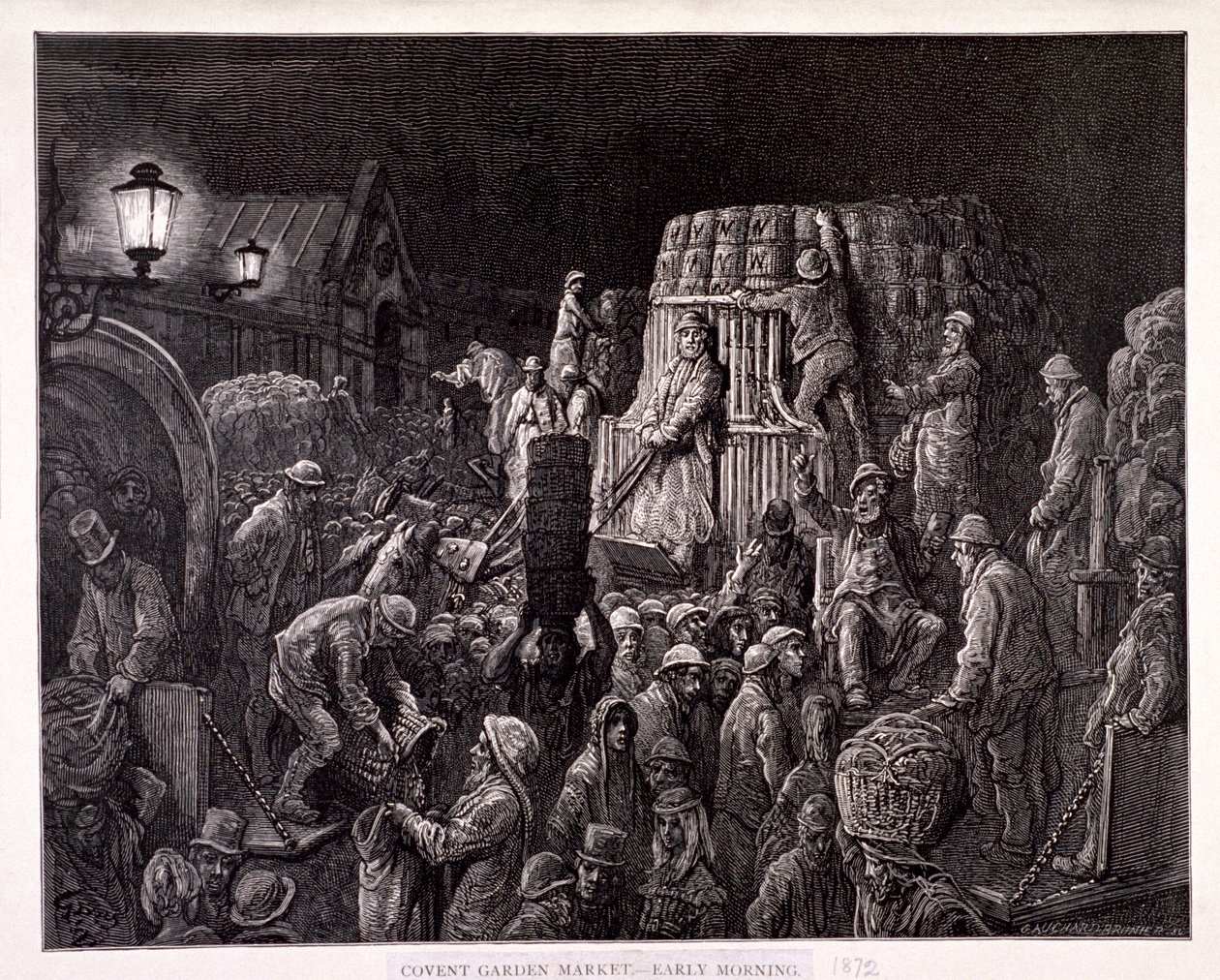 「コベント ガーデン マーケット - 早朝」、1872 年 作： Gauchard Brunier