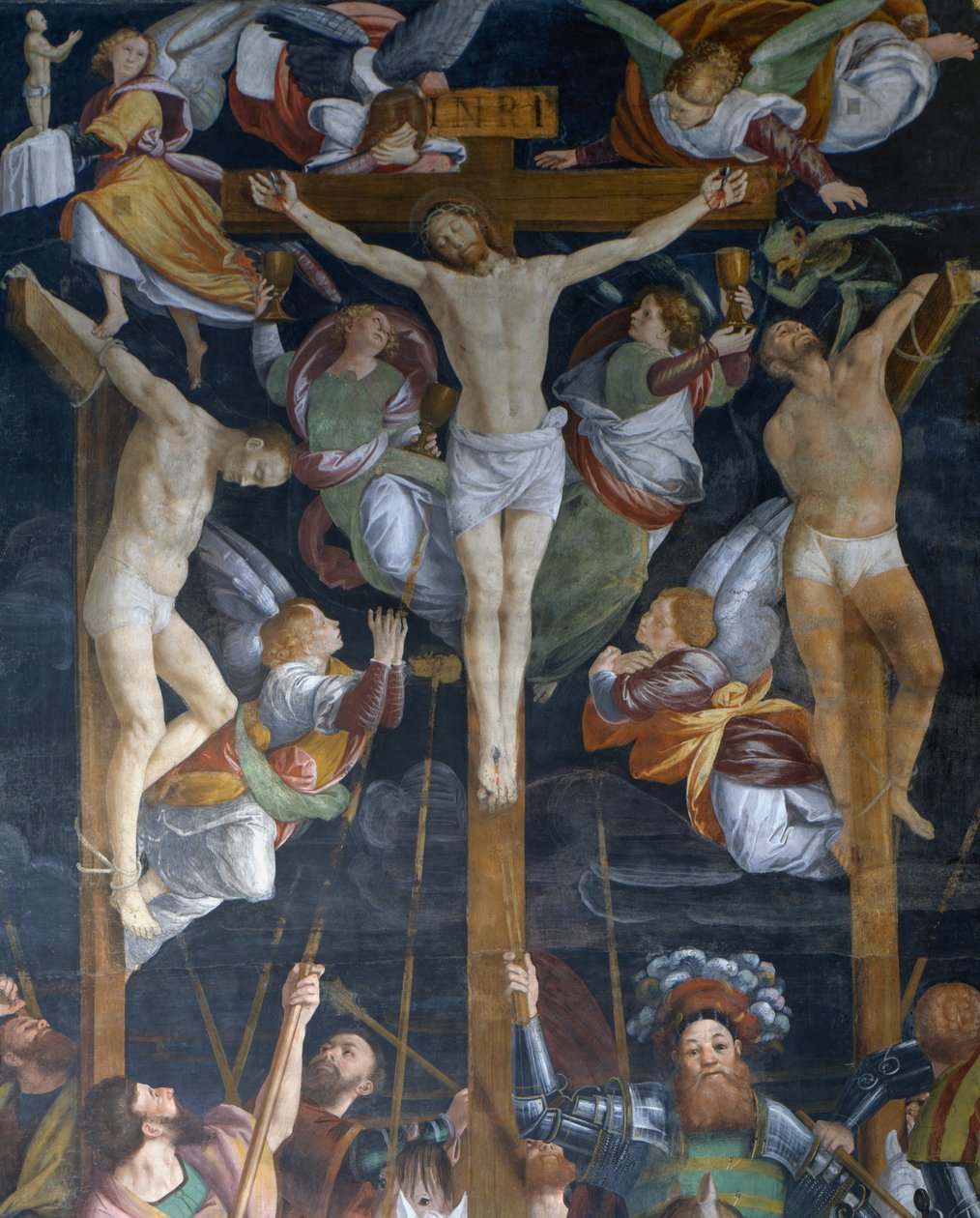磔刑、ガウデンツィオ・フェラーリ（1475-1546）のフレスコ画の細部、イタリア、ピエモンテ州、ヴェルチェッリのサン・クリストフォロ教会 作： ガウデンツィオフェラーリ