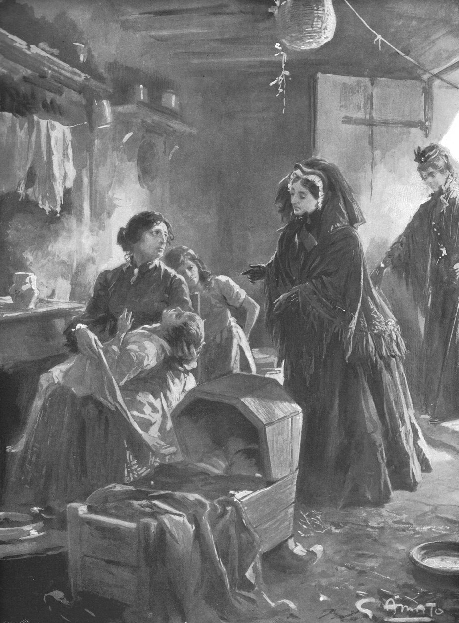 「ビクトリア女王と貧しい人々: コテージの家を訪れる女王陛下」、1901 年。 作： ジェンナーロアマト