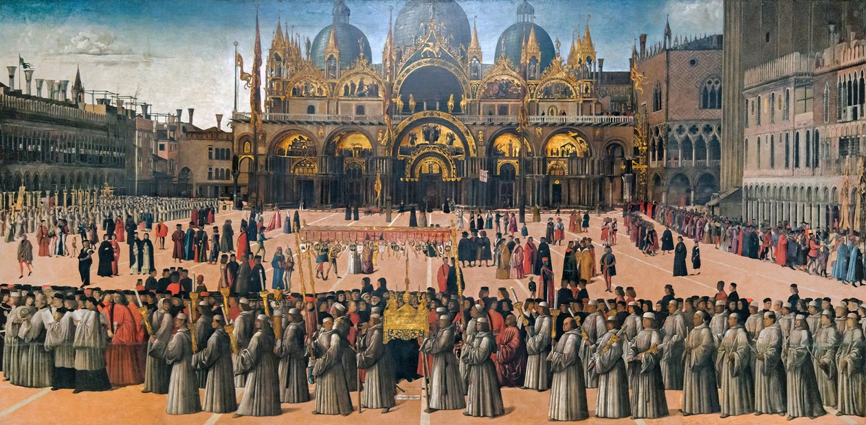1496年、ヴェネツィアのサン・マルコ広場で行われた行列。 作： ジェンティーレ・ベリーニ
