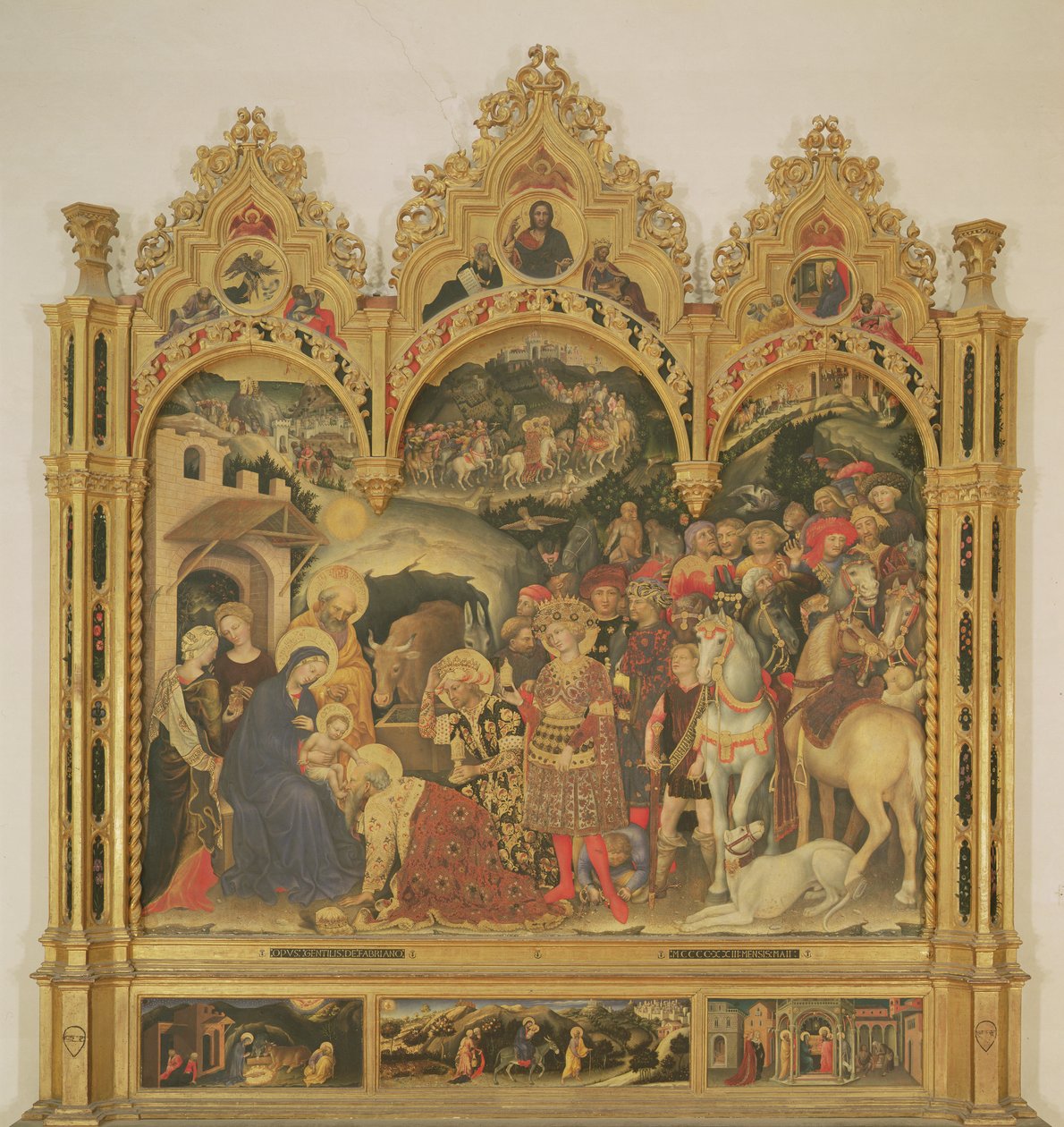 マジ祭壇画の礼拝、1423年（パネル上のテンペラ） 作： ジェンティーレ・ダ・ファブリアーノ