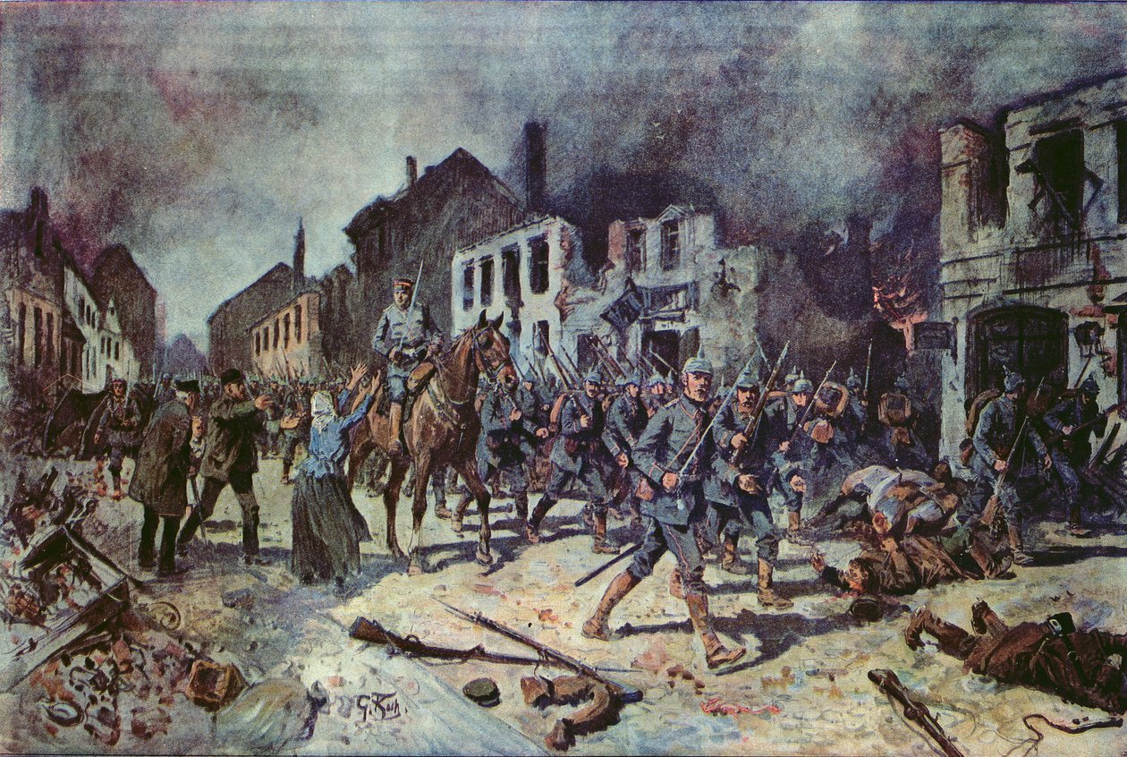 1914年8月、タンネンベルクの戦いの最中にオルテルスブルク市に進入したドイツ軍 作： ゲオルグ・コッホ