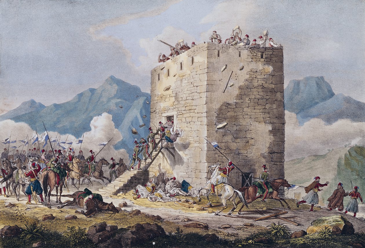 1833年のテベスの塔にいる40人のギリシャ反逆者の抵抗 作： ゲオルク・メルヒオール・クラウス