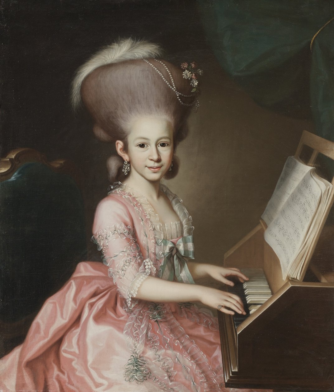 クラヴィコードでの若い女性の肖像、1779年 作： ゲオルクアントンアブラハム休暇