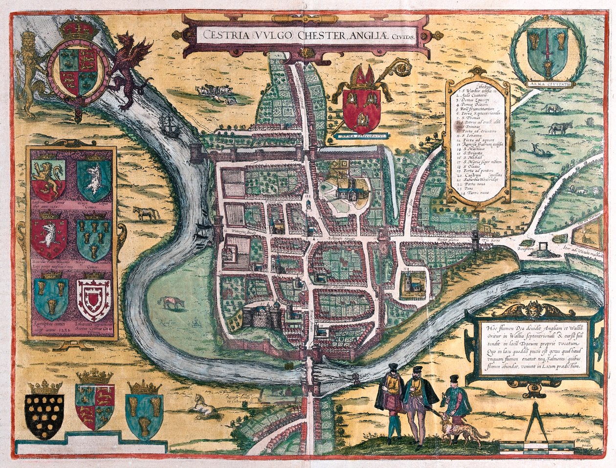 チェスター - イギリス、ゲオルク・ブラウン著『Civitates Orbis Terrarum』所収、ケルン、1617年 作： ジョージ・ブラウン
