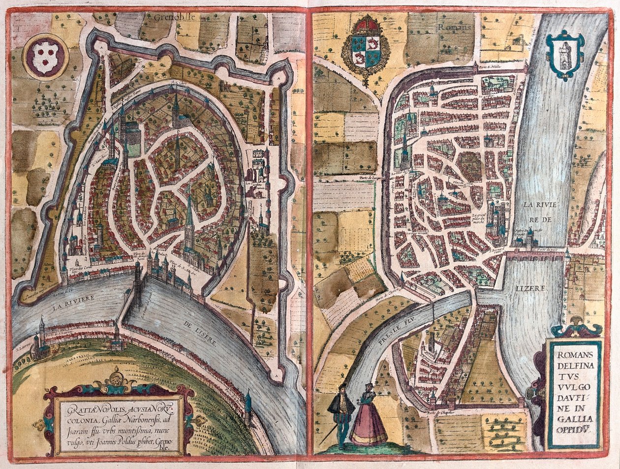 ゲオルク・ブラウン著『Civitates Orbis Terrarum』（ケルン、1617年）所収のグルノーブル-ロマン・シュル・イゼル、フランス 作： ジョージ・ブラウン