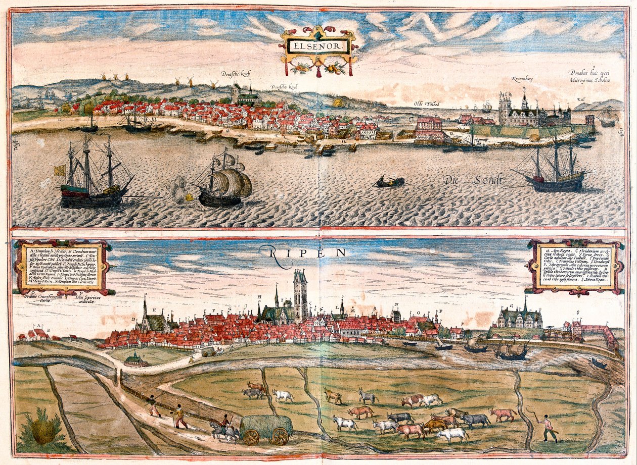 デンマークのヘルシンゴール（ハムレット）-ゲオルク・ブラウン作「Civitates Orbis Terrarum」ケルン1617年所収 作： ジョージ・ブラウン