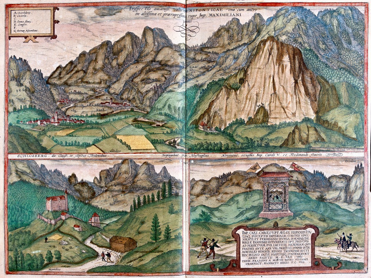 イン渓谷-シュロスベルク-皇帝マクシミリアン1世の洞窟-ゲオルク・ブラウン作「Civitates Orbis Terrarum」ケルン1617年所収、オーストリア 作： ジョージ・ブラウン
