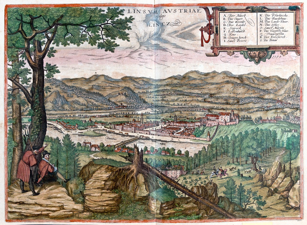 オーストリアのリンツ - ゲオルク・ブラウン著『Civitates Orbis Terrarum』（ケルン、1617年）所収 作： ジョージ・ブラウン