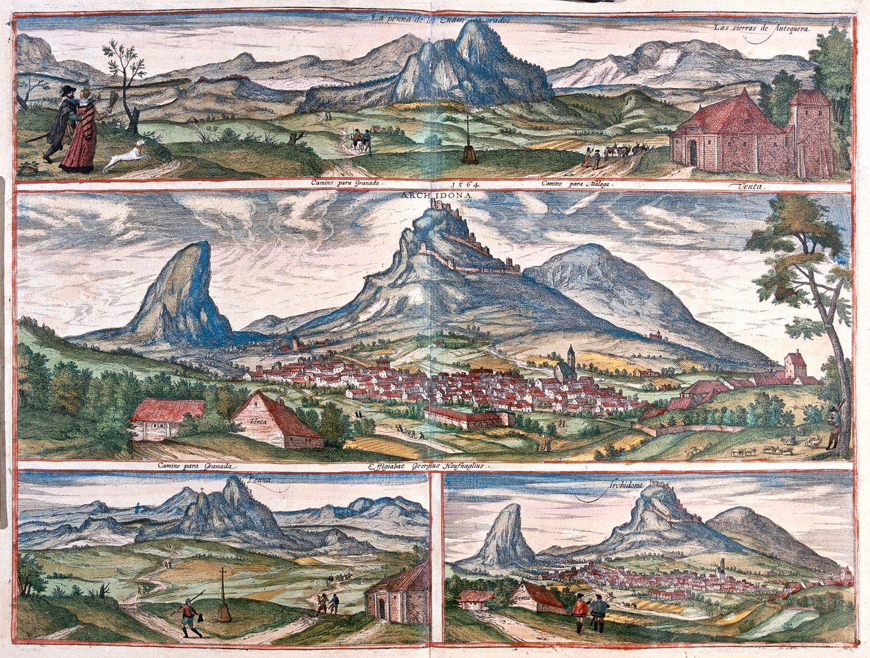 恋人の岩-スペイン、マラガ近郊のアルキドーナ-ゲオルク・ブラウン作『Civitates Orbis Terrarum』所収、ケルン、1617年 作： ジョージ・ブラウン