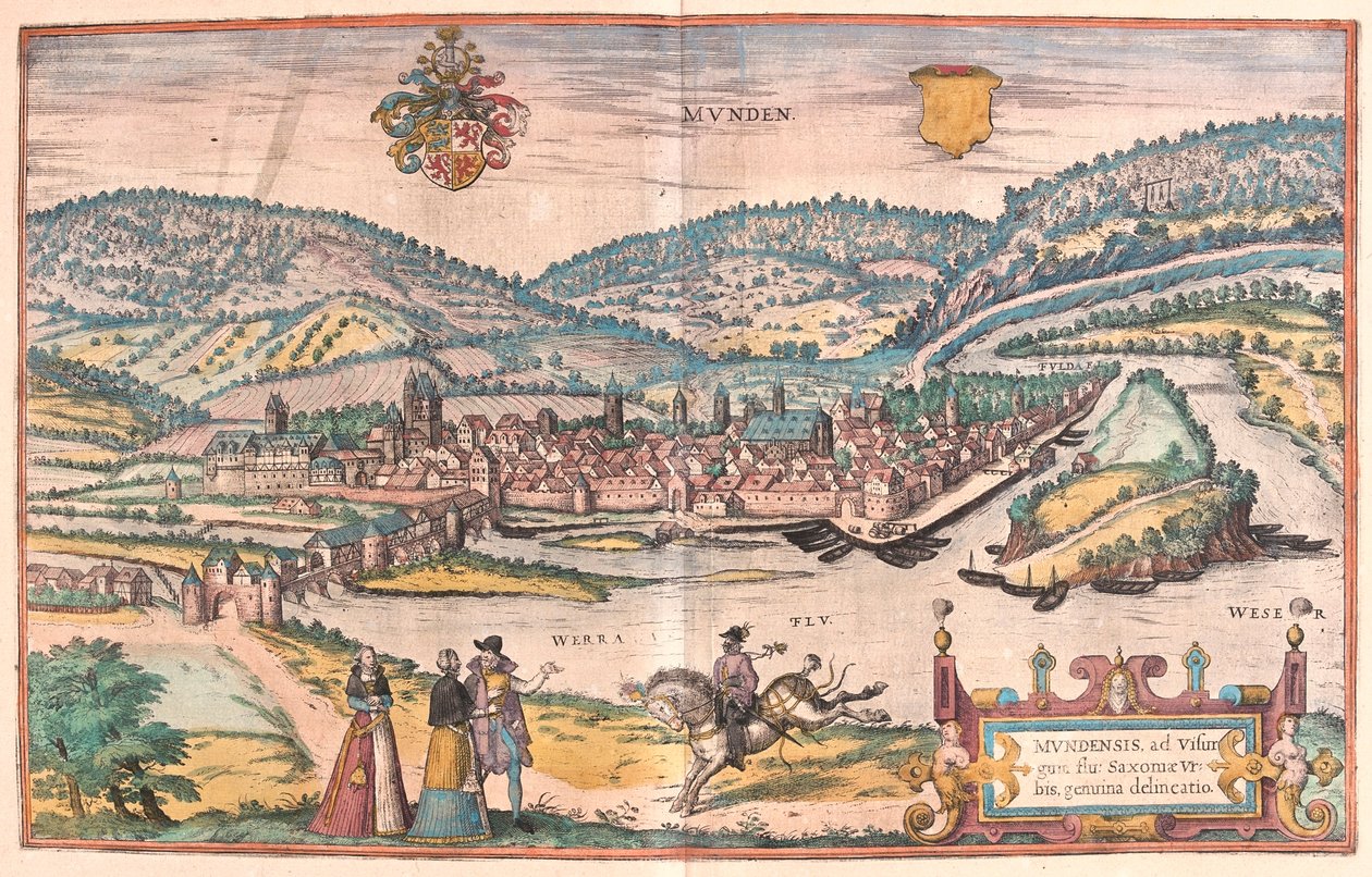 ドイツ、ハノヴェルシュのムンデン-ゲオルク・ブラウン著『Civitates Orbis Terrarum』（ケルン、1617年）に所収 作： ジョージ・ブラウン